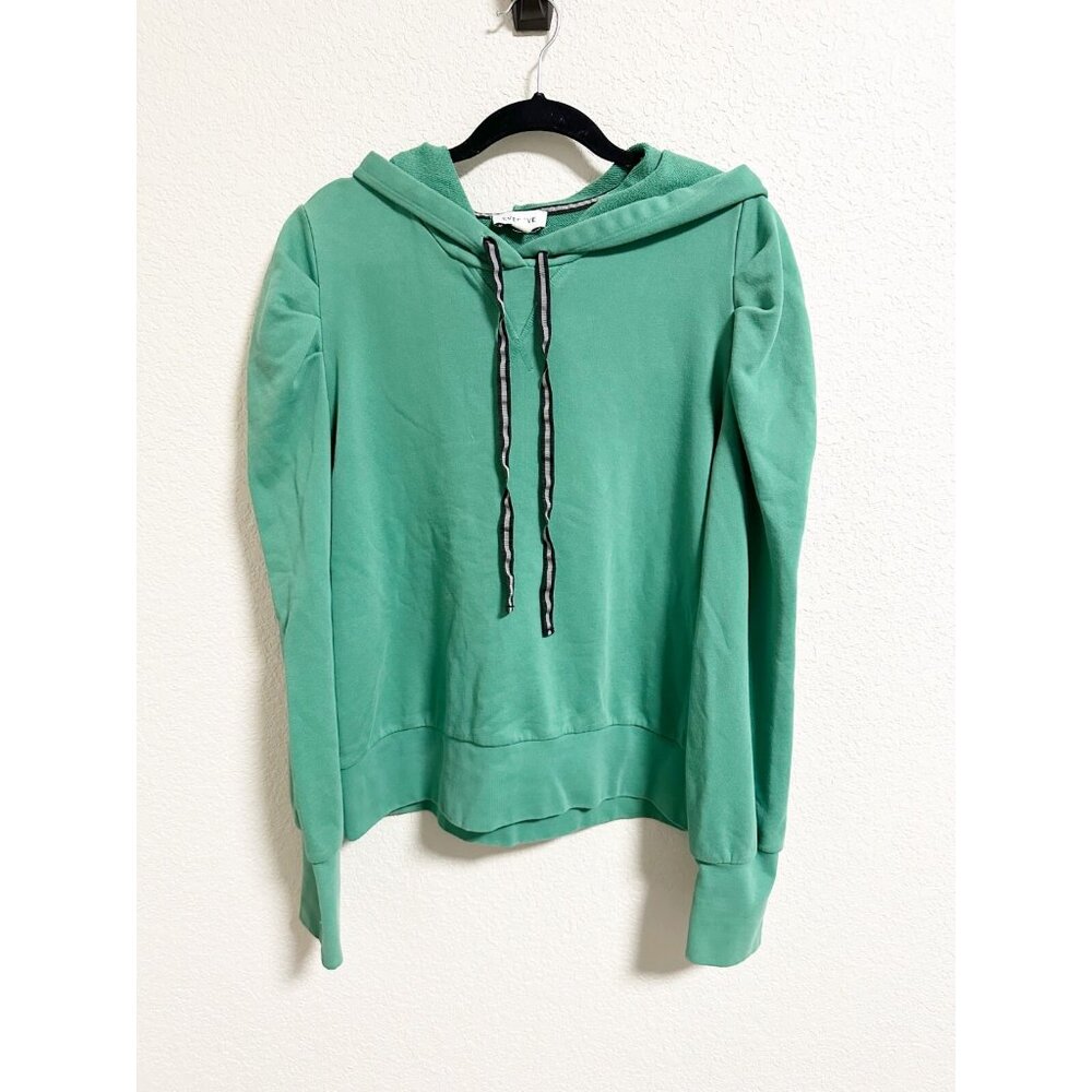Evereve Womens Myla Pleated Hoodie Puff Sleeve Drawstring Pullover Green Size XL - Picture 3 of 7